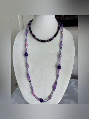 Two Purple Vibes Beaded Necklaces/ 1 Long Light Purple and 1 Shorter Dark Purple